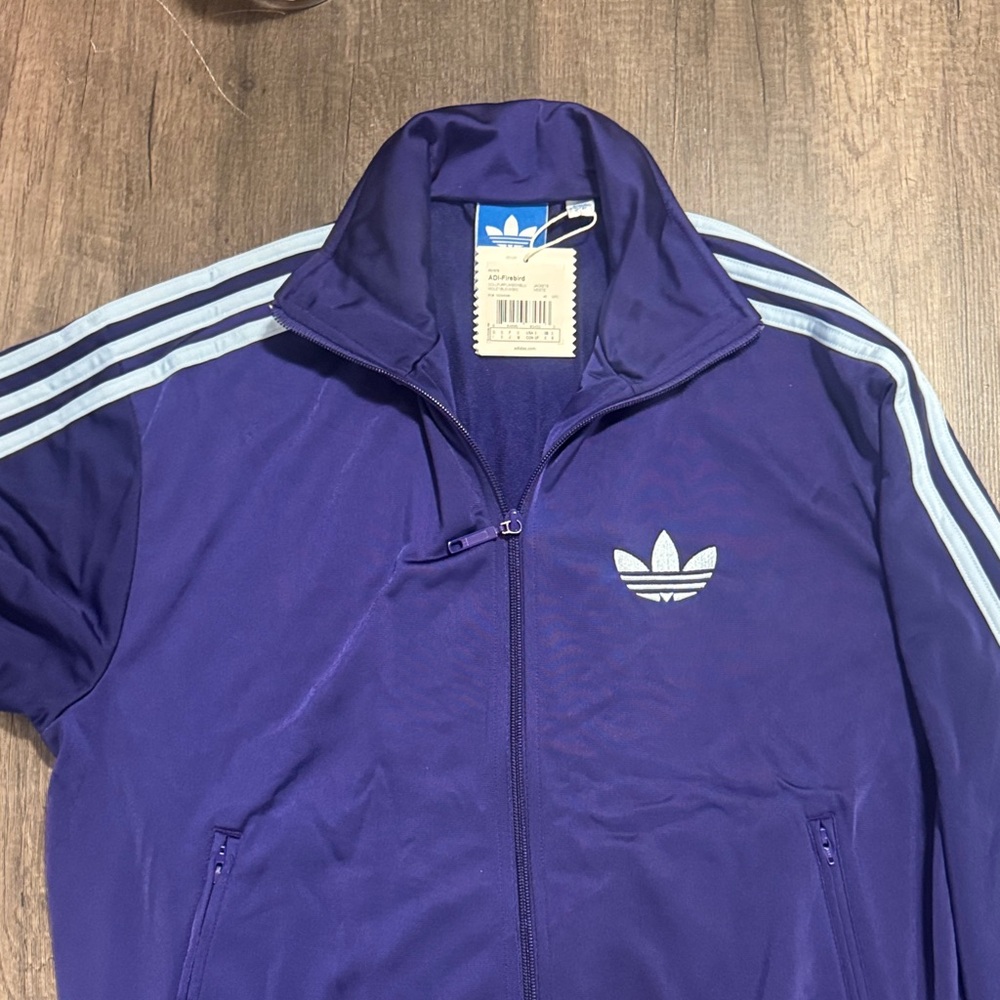 NWT adidas Purple Track Jacket with Light Blue Stripes